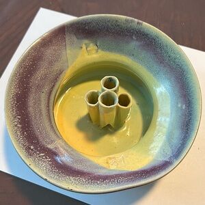 Artisan Ceramic Flower Holder - Yellow and Purple